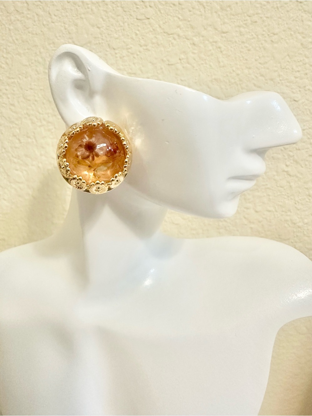 18k Gold-Plated Amber Floral Dome Statement Stud Earrings-Moderate Weight